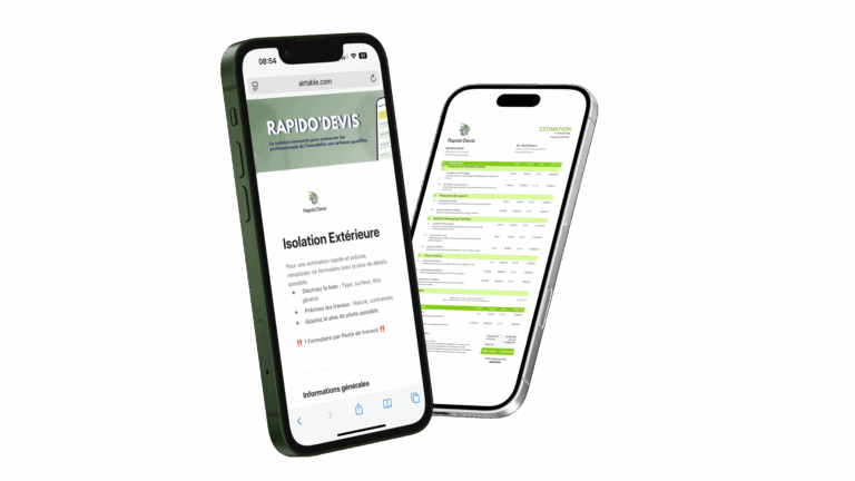 Document d’estimations travaux en ligne affichés dans la solution IA Rapido'Devis